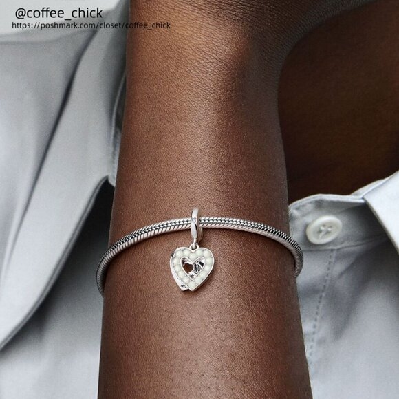 Pandora Pearlescent White Heart Double Dangle Charm - Picture 2 of 2